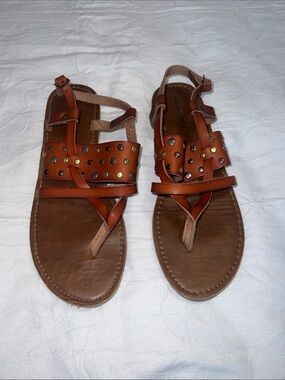Massimo Brown Leather Studded Strappy Sandals